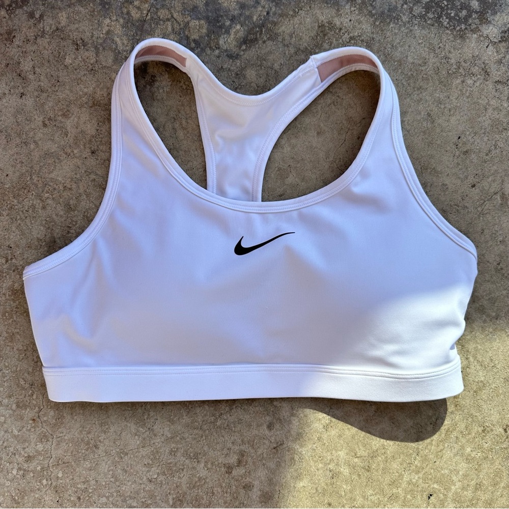 Nike White Racerback Sports Bra with Black Swoosh